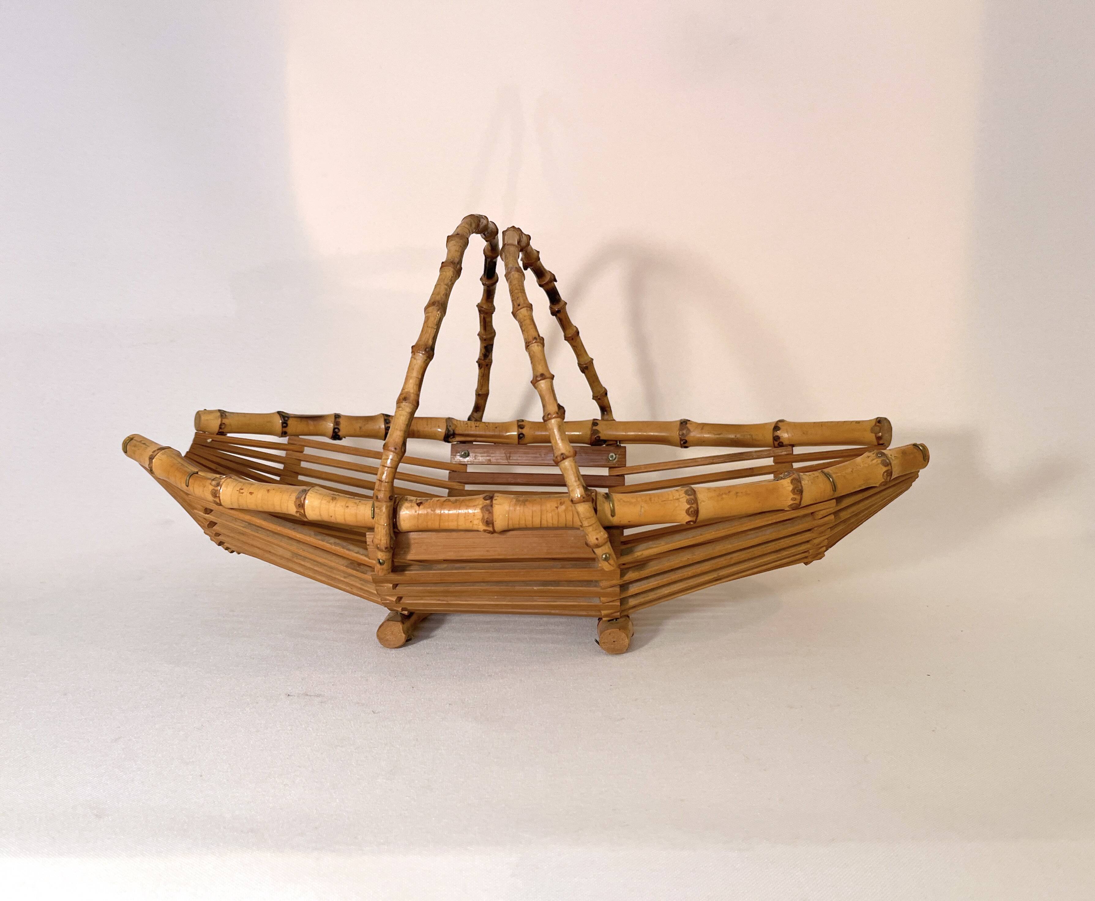 Vintage bamboo rattan wicker basket 1960s country chic