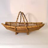 Vintage bamboo rattan wicker basket 1960s country chic