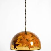 Rare, large 1970s Italian resin pendant lamp with embedded maple leaves