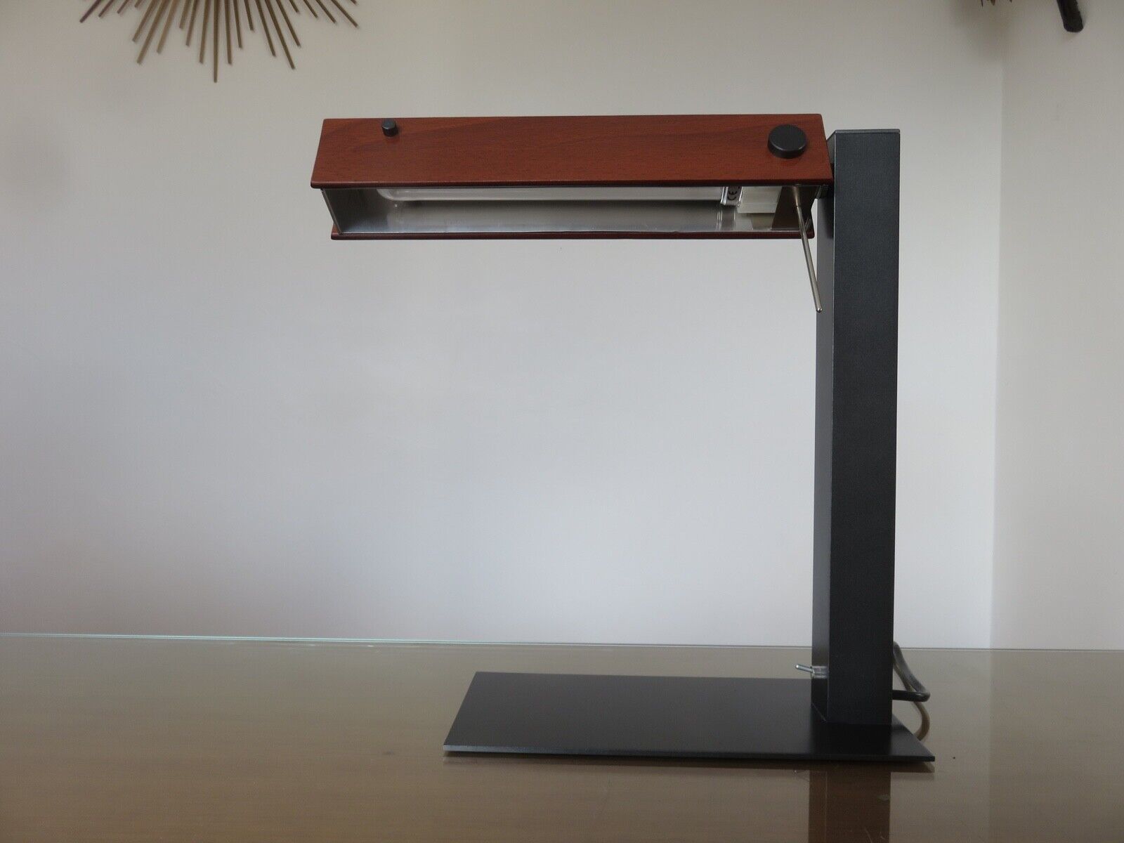 Minimalist teak and metal desk lamp, germany 2000s