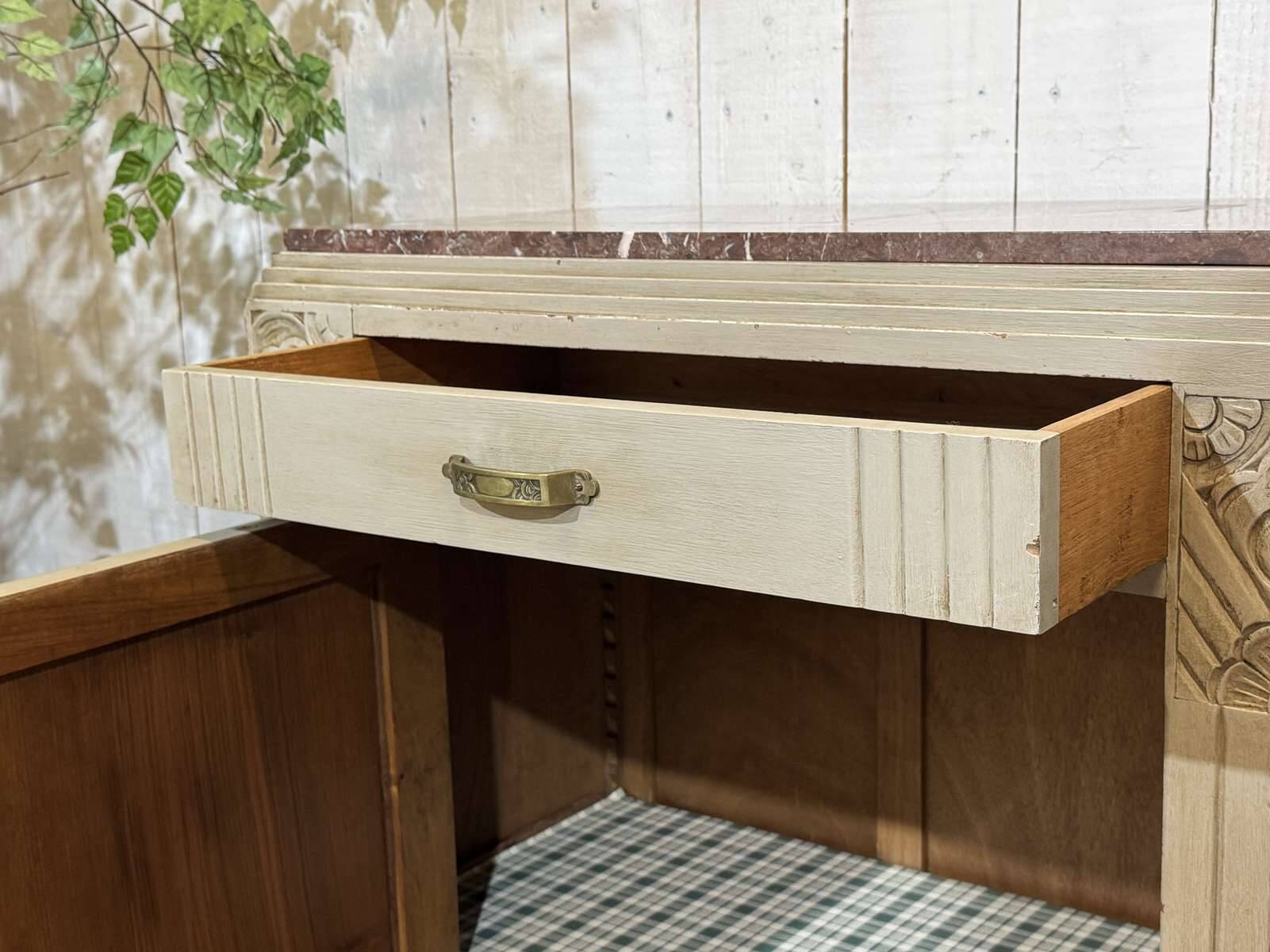 Art Deco sideboard in walnut, oak and marble top.