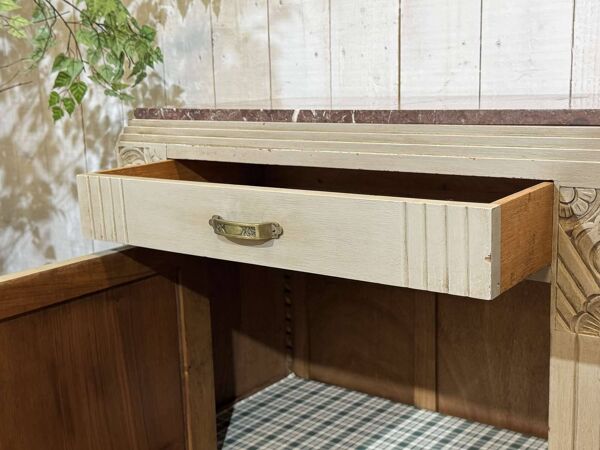 Buffet Art déco en noyer, chêne et dessus marbre