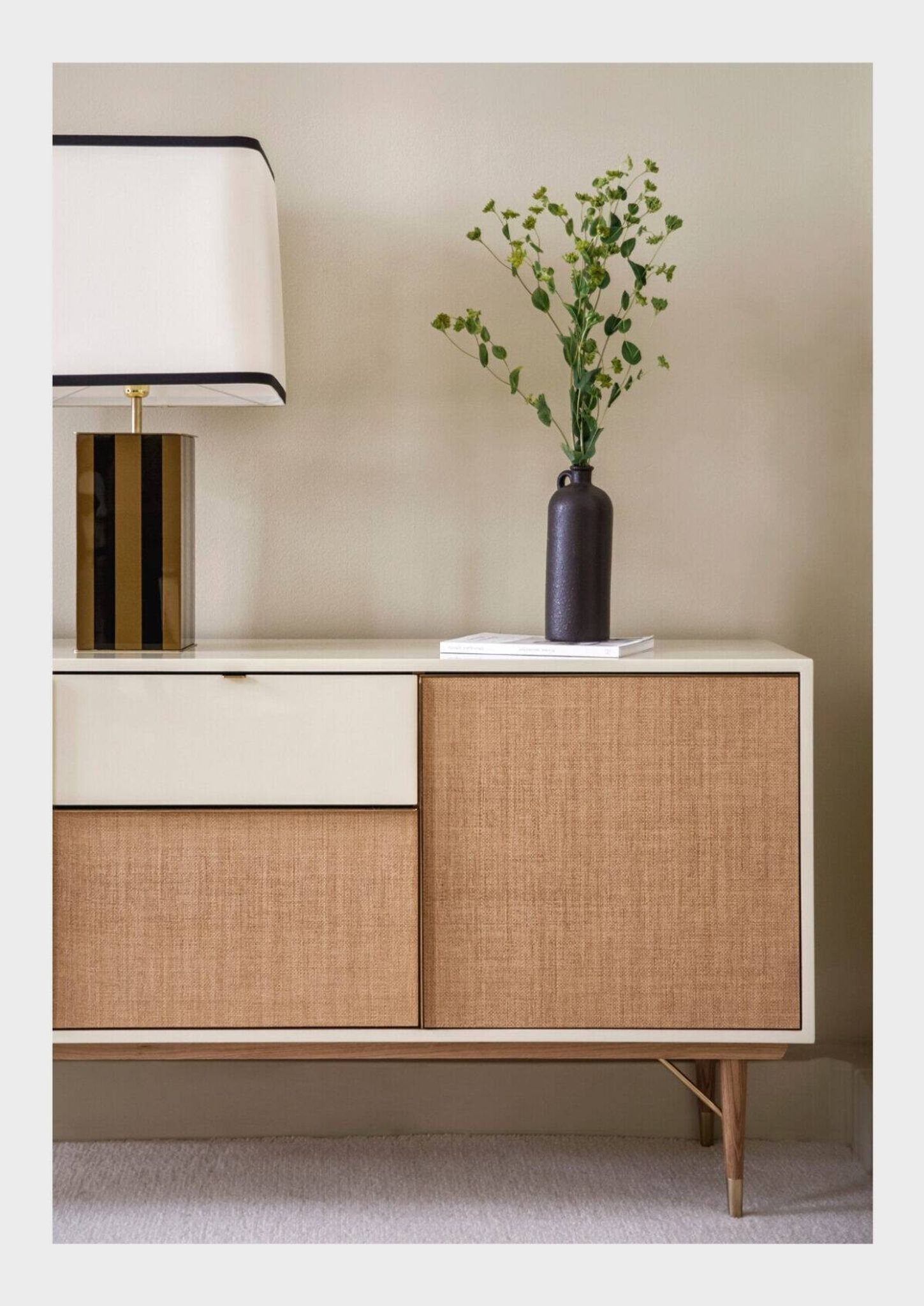 Enfilade Capri, low buffet in lacquer and rattan, brand Red Edition.