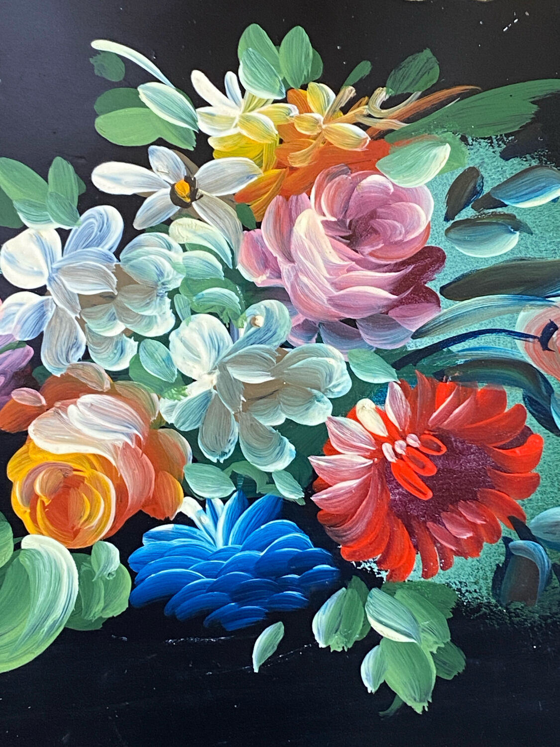 Wooden platter, hand-painted decoration