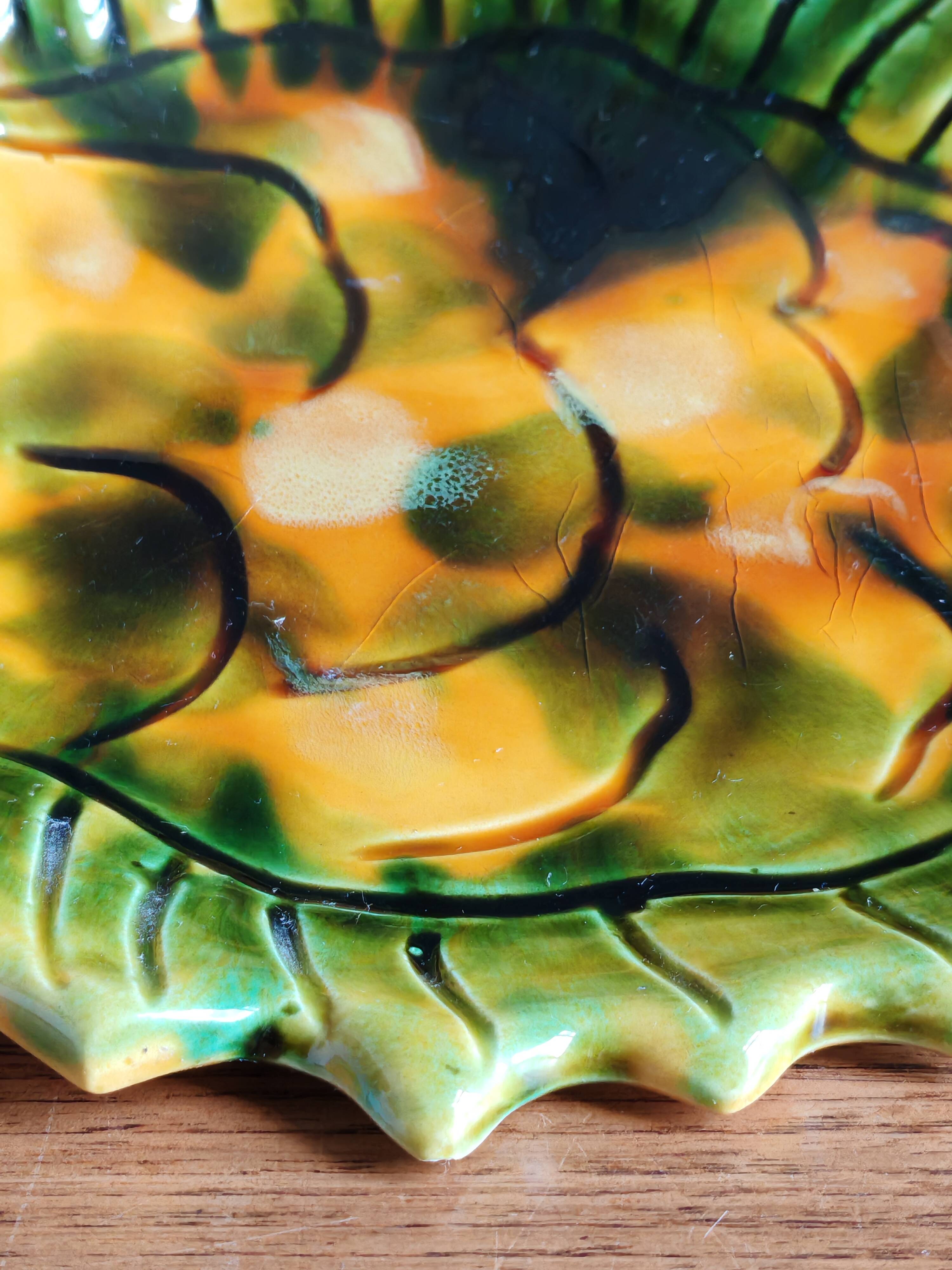 Vintage Fish Plate in Barbotine – Yellow Fish Serving Dish
