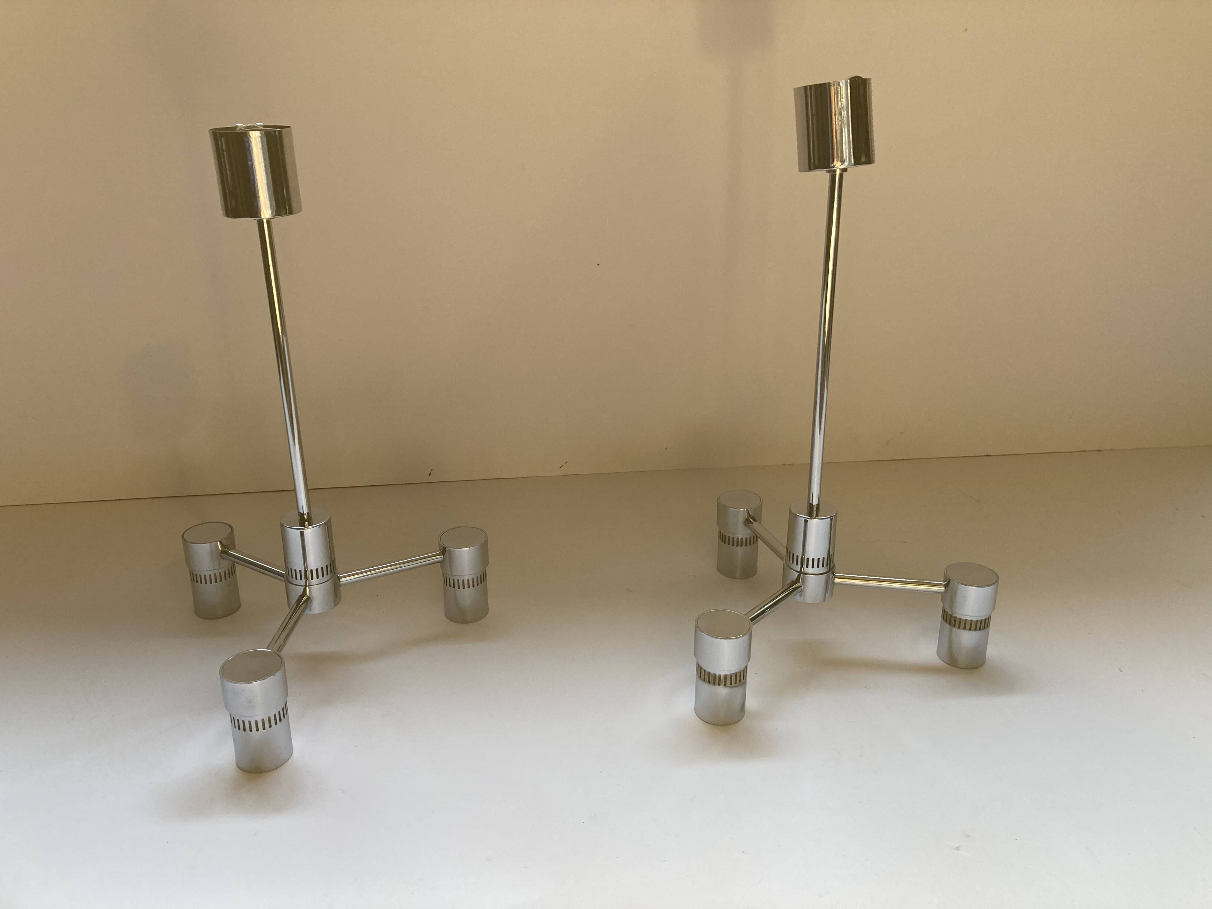 Pair of chrome pendant lights from the 70s.