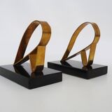 Pair of Modernist Art Deco Gold Starry Bookends on Marble Base