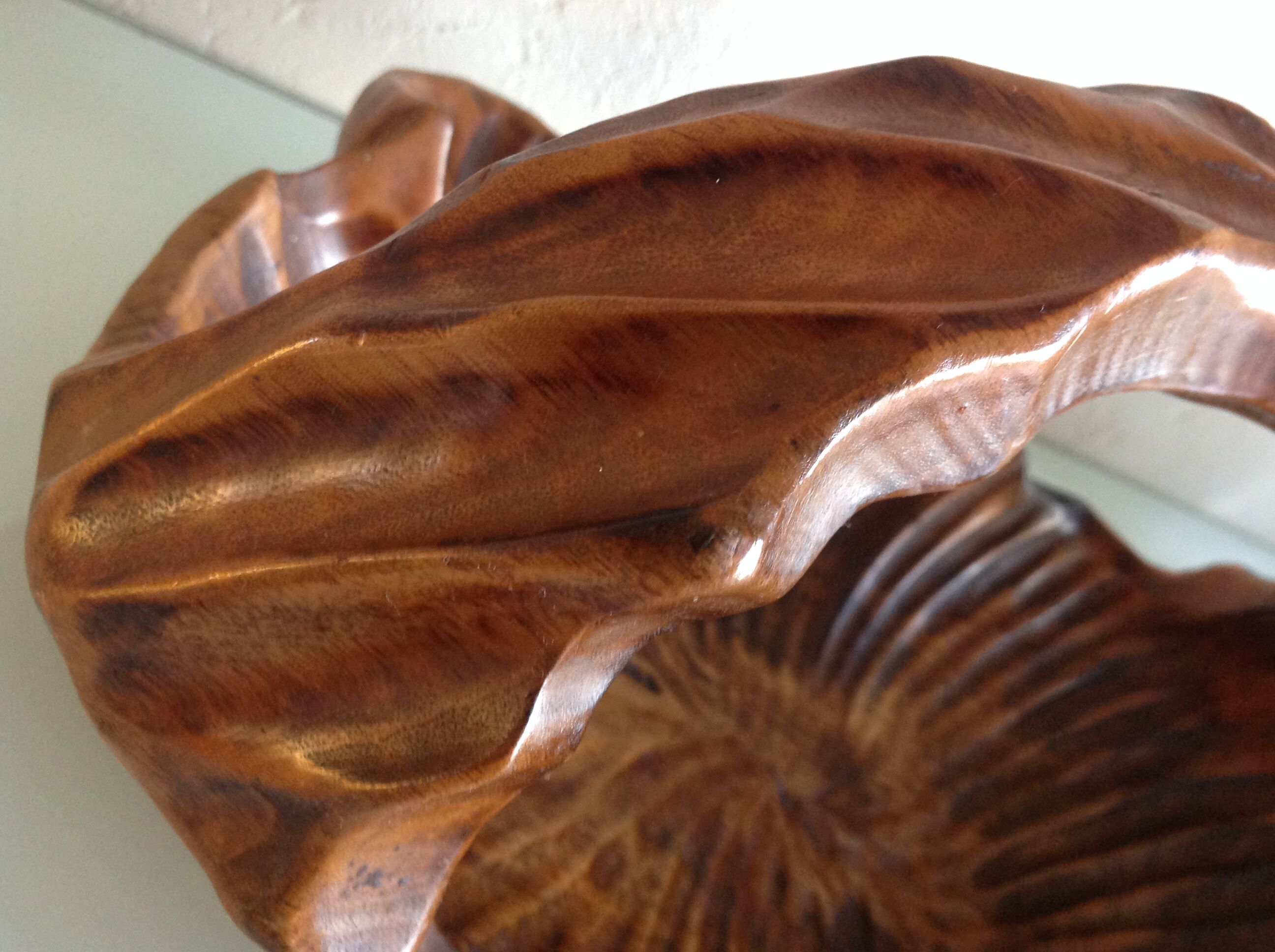 Brutalist carved wood fruit basket / vintage 60s-70s
