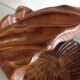 Brutalist carved wood fruit basket / vintage 60s-70s