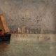 Oil on canvas depicting a boat at the quayside in the late 19th century by H. Hapeyre