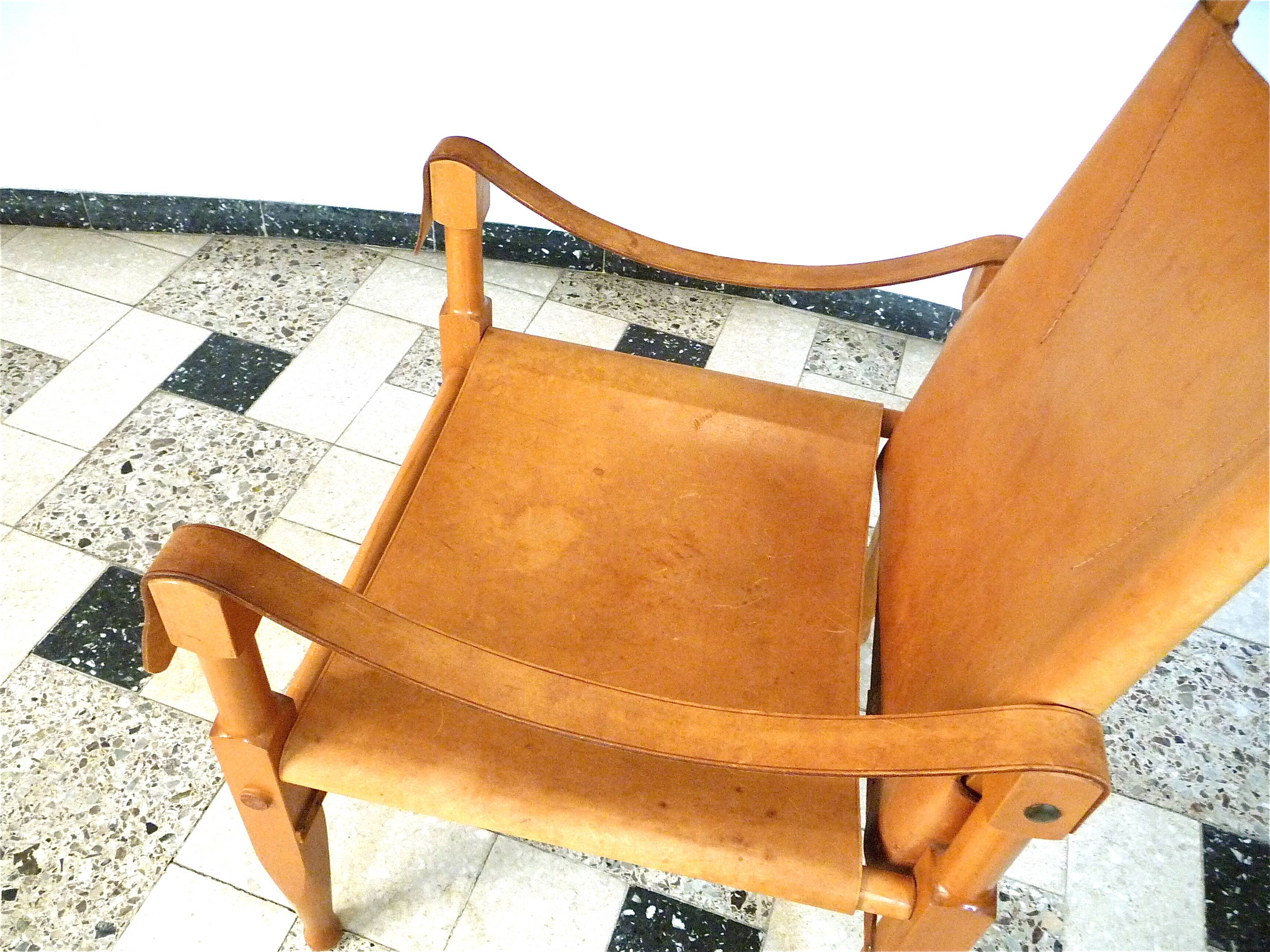 Safari chair in leather by Wilhelm Kienzle for Wohnbedarf, Switzerland 1950