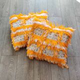 Coussin marocain berbère en coton jaune et blanc fait main 45 x 50 cm
