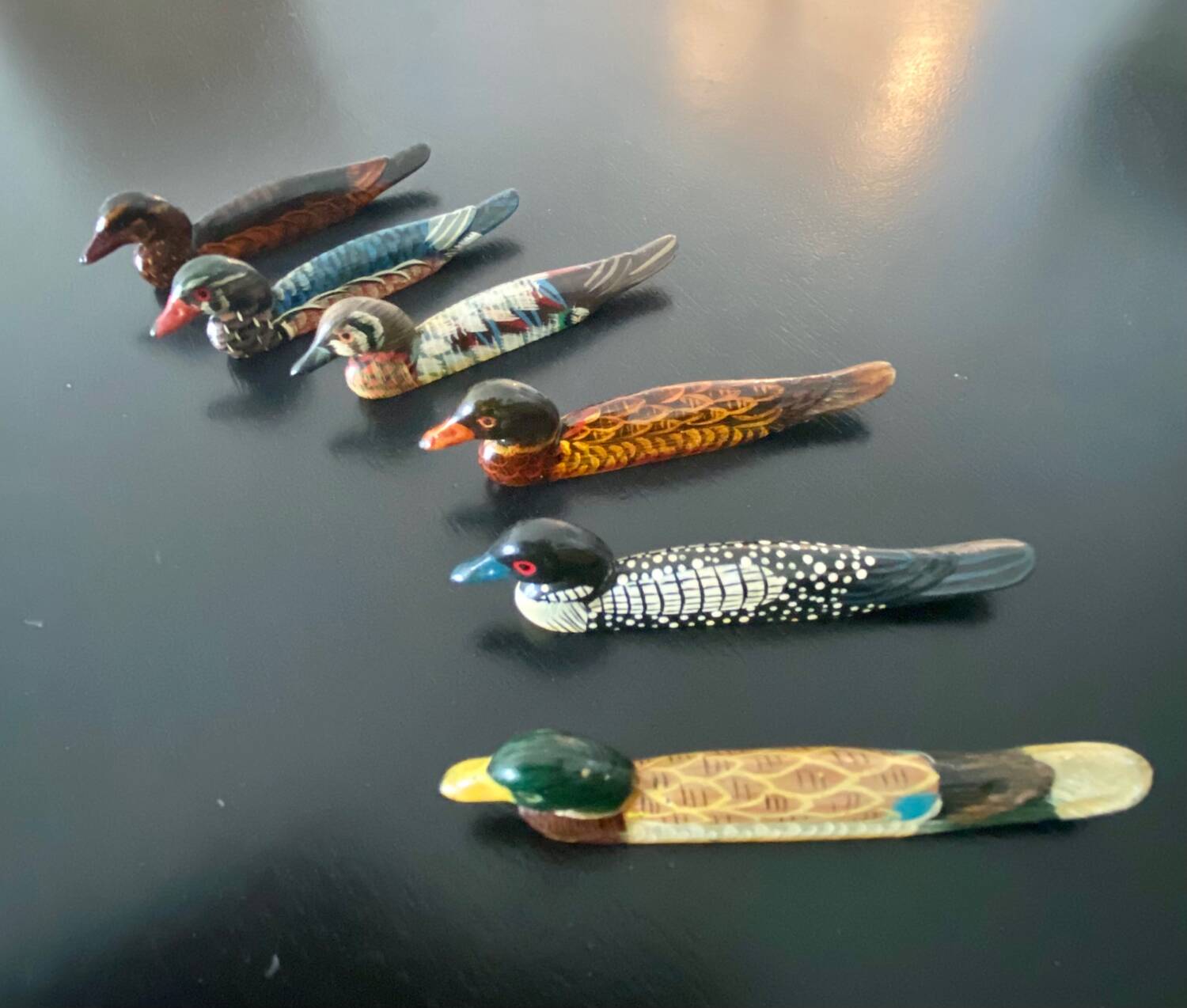 6 duck knife holders in lacquered wood
