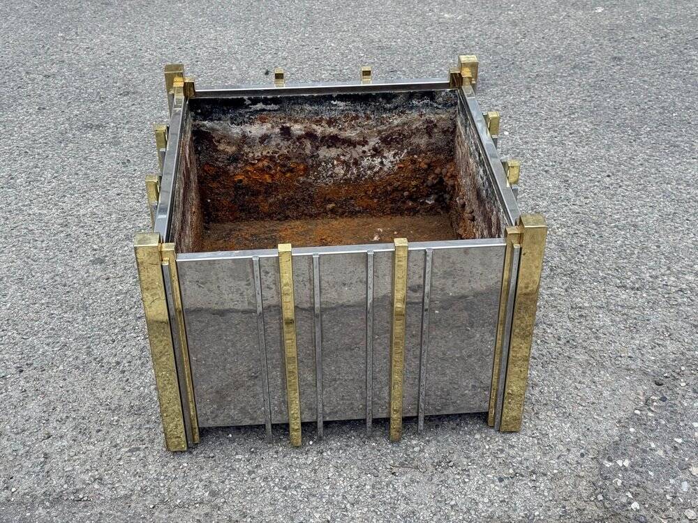 Italian planter in chrome and brass, 1970s