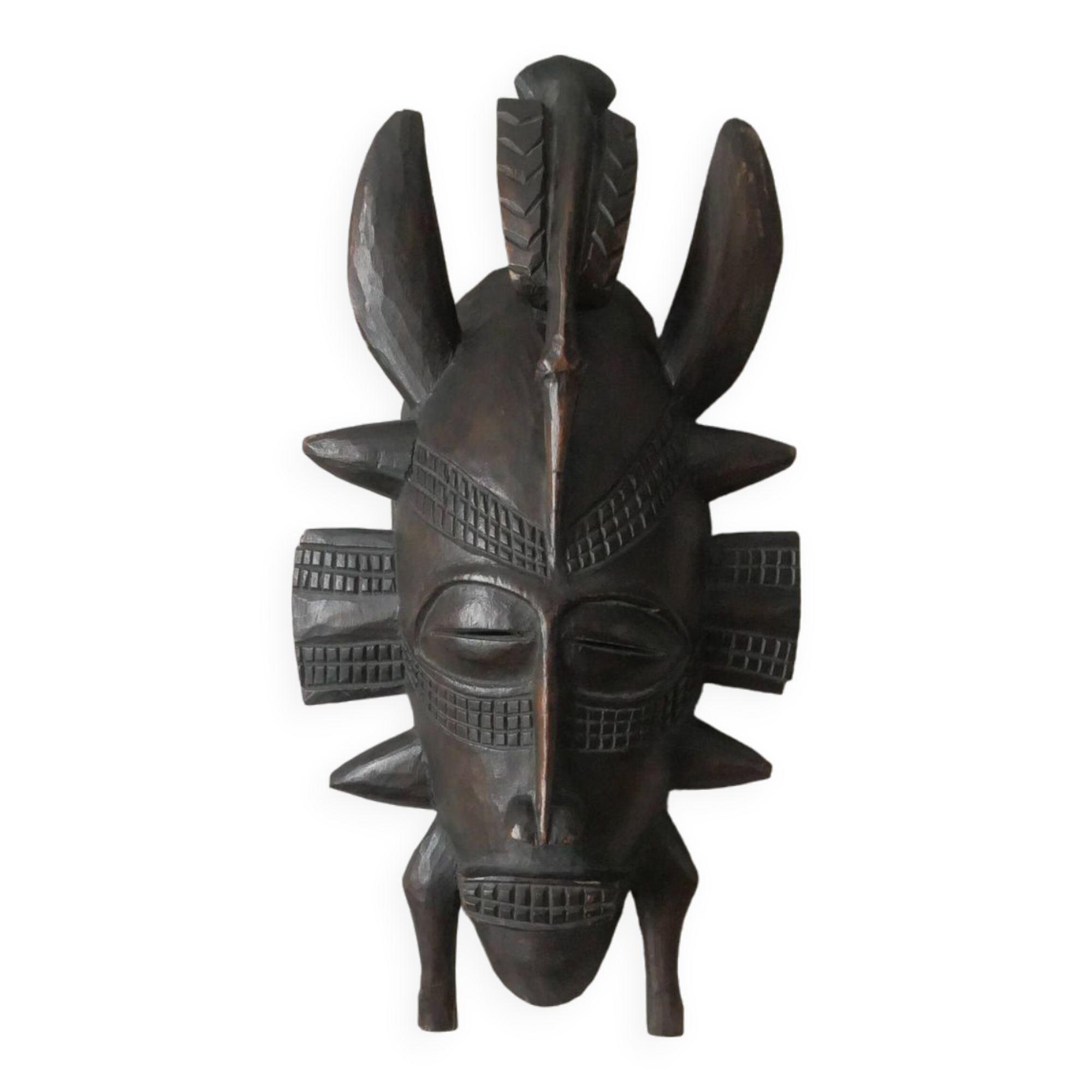 Masque mural bois Art Africain vintage fabrication artisanale objet de décoration ethnique tribal