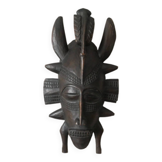 Masque mural bois Art Africain vintage fabrication artisanale objet de décoration ethnique tribal
