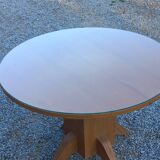1950s round oak table, 2 heights, central quadripod leg