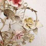Hand-forged vintage pendant lamp with porcelain roses, Denz Neheim Hüsten