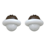 Pair of Mid-Century Modern Italian Opaline Glass and Wood Sconces, 1960s