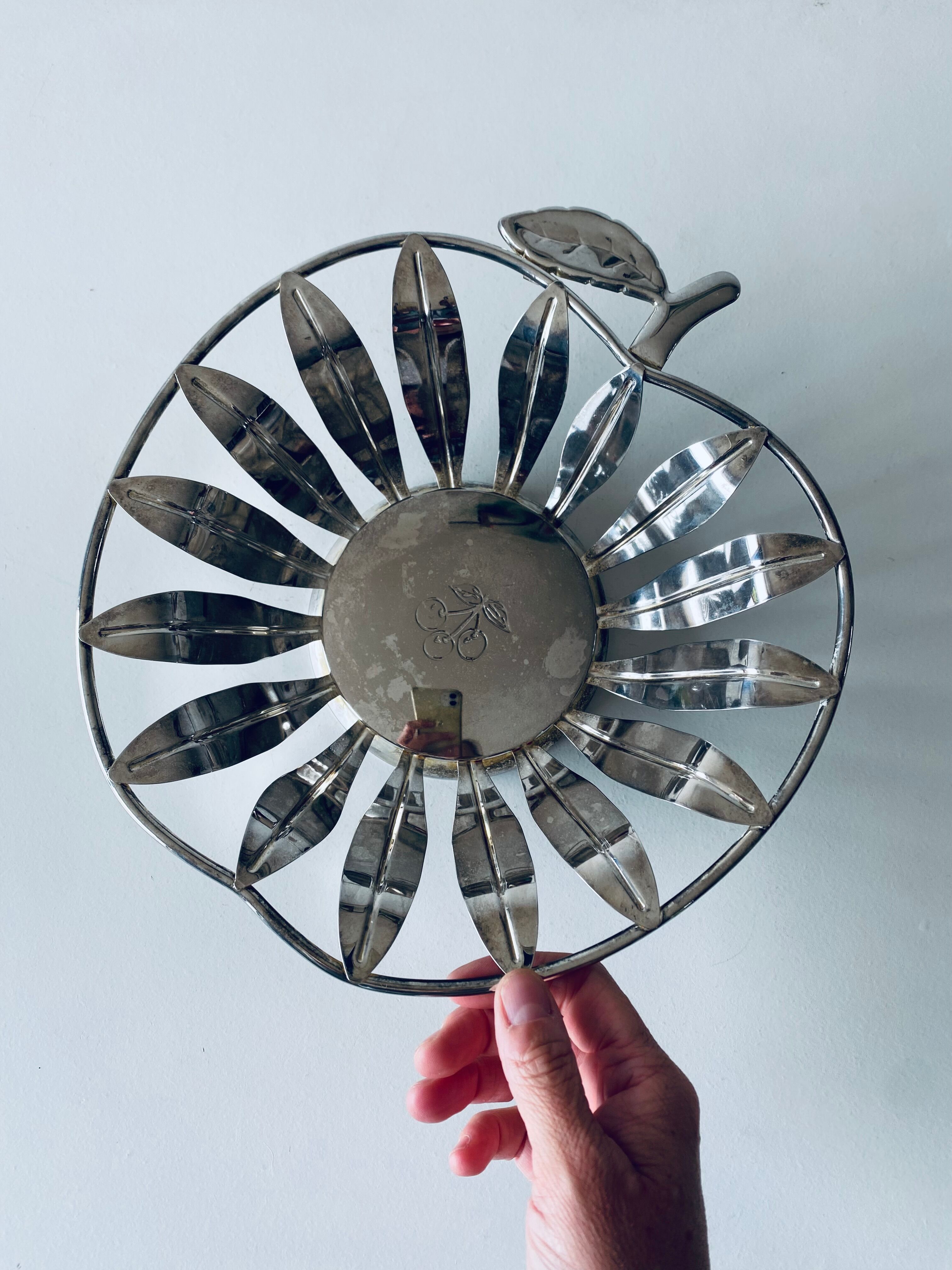 Vintage basket in silver metal apple shape