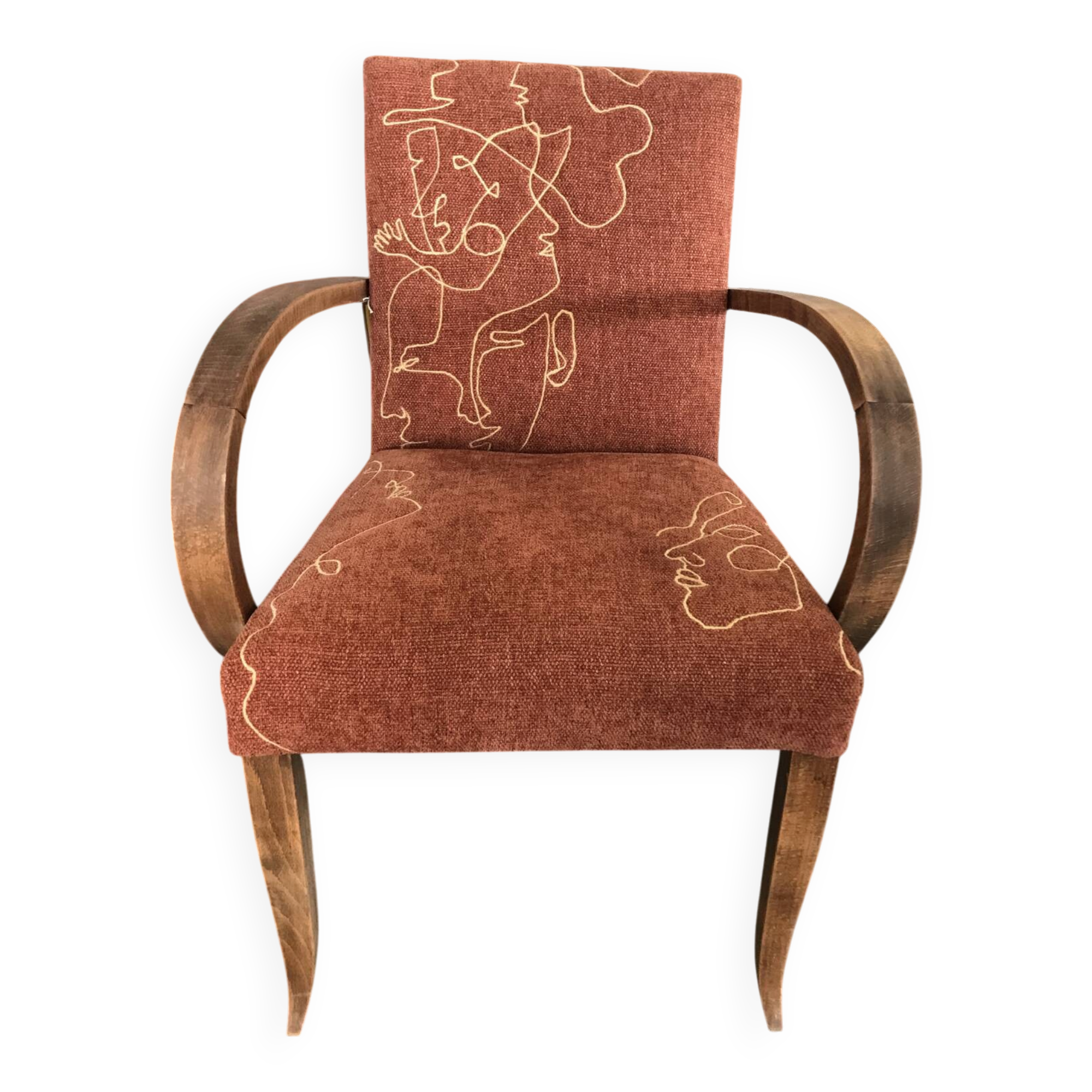 Bridge armchair from the 1940s with embroidered upholstery.