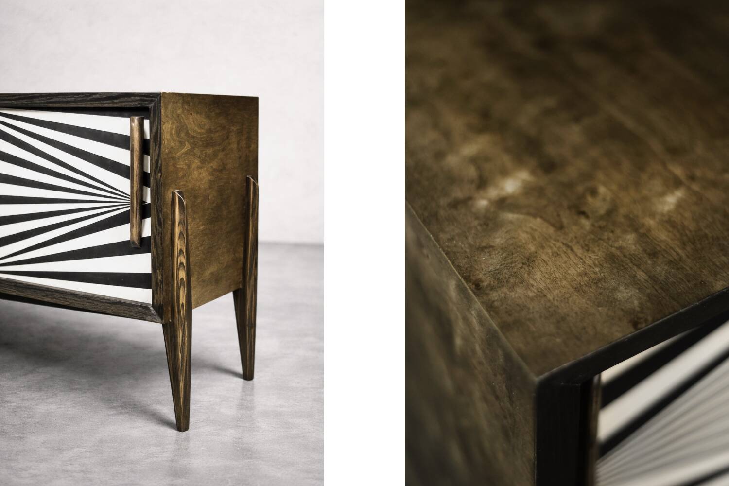 Scandinavian sideboard in birch with hand-painted op-art pattern, 1960s