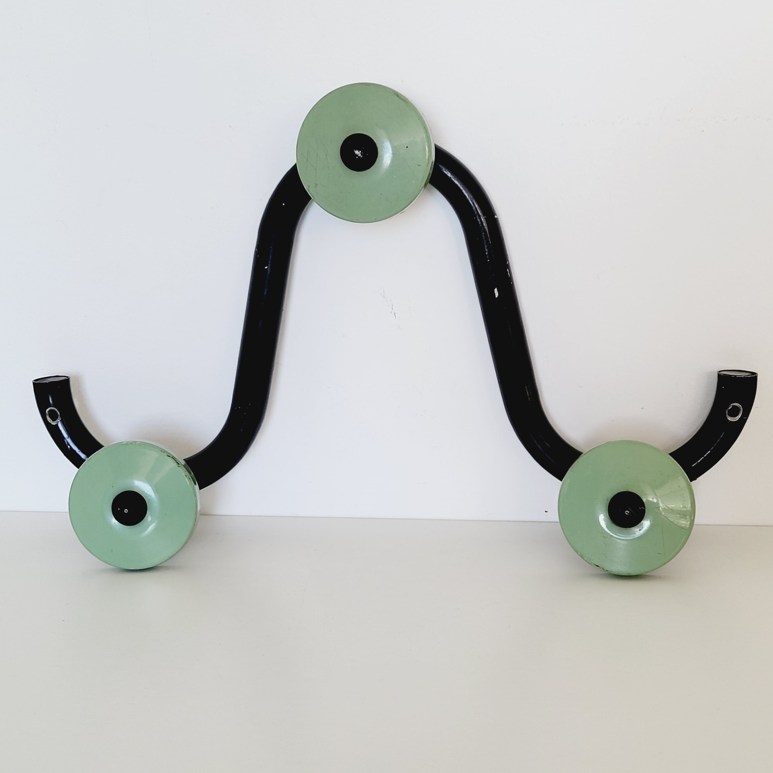 Coat rack with 3 hooks in black and green metal vintage Roger Feraud