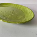 Large fish dish Gien green chartreuse relief vintage