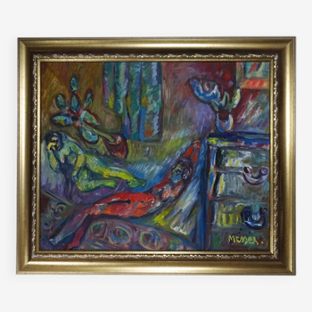 Dreamlike French expressionist 1960s oil painting