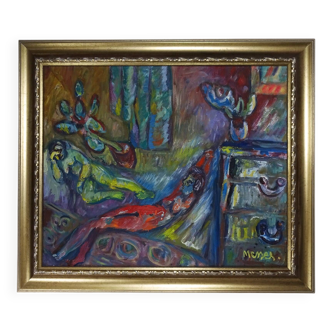Dreamlike French expressionist 1960s oil painting