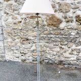 Tubular floor lamp in blue-grey metal and brass, 1930