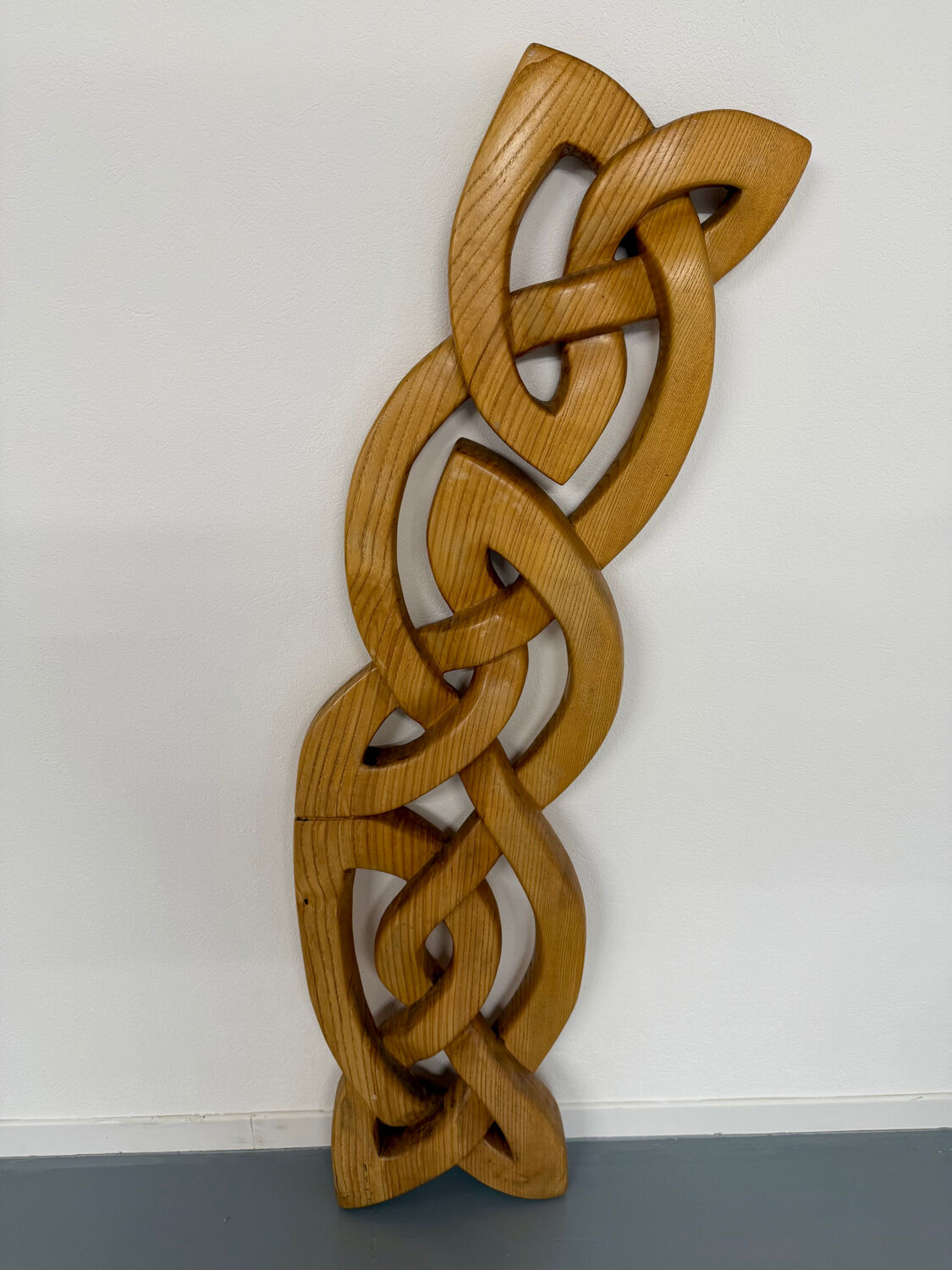 Twisted solid wood sculpture, vintage 1970s design.