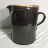 Old ceramic jug with brown enamel inside beige beige 50's