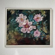 Toile huile sur bois fleurs