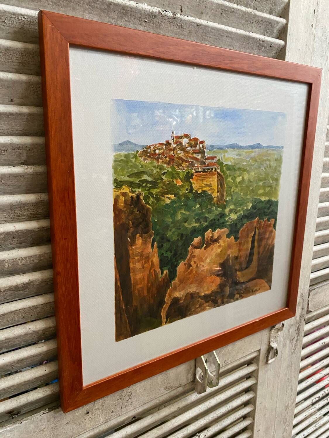 Old painting jean laville st germain roussillon + wooden frame