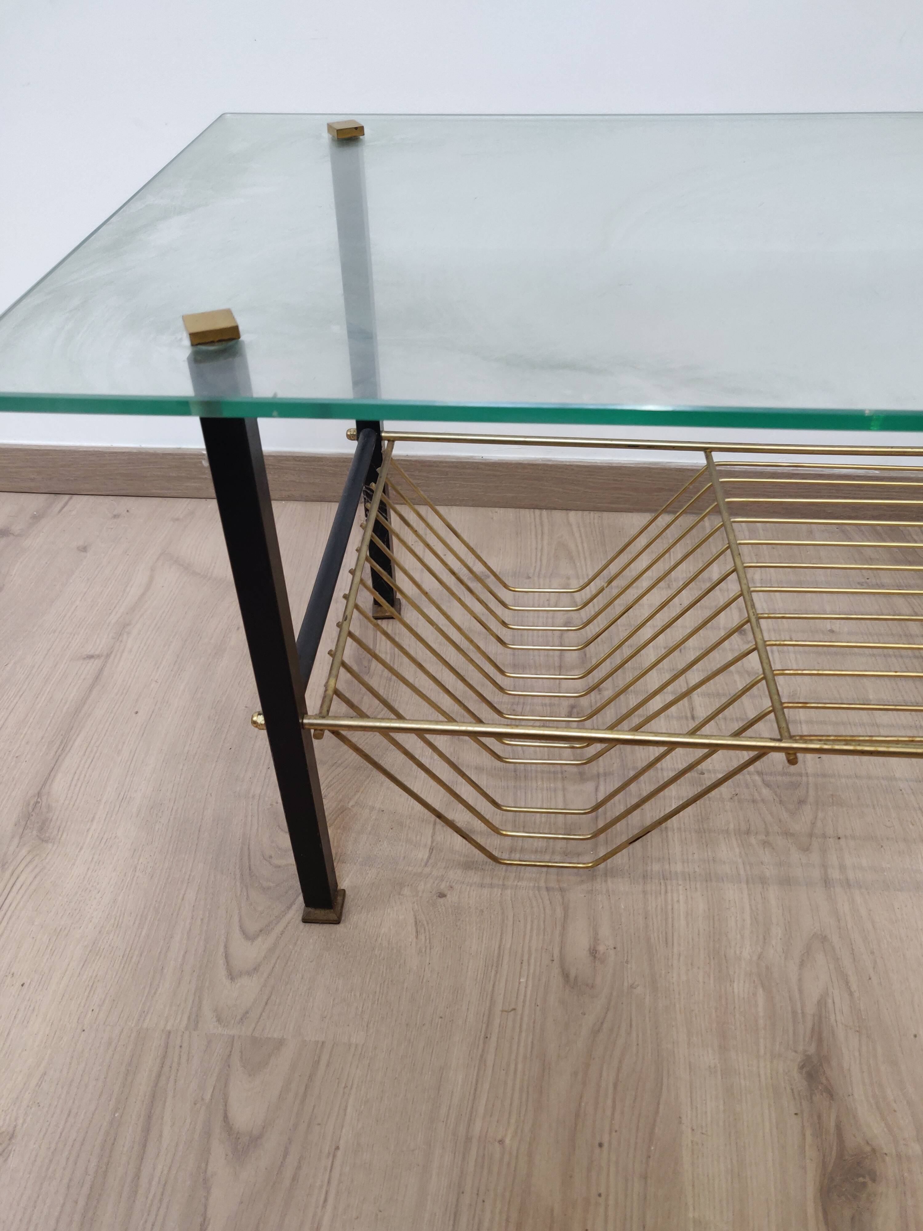 Coffee table brass glass vintage 50s