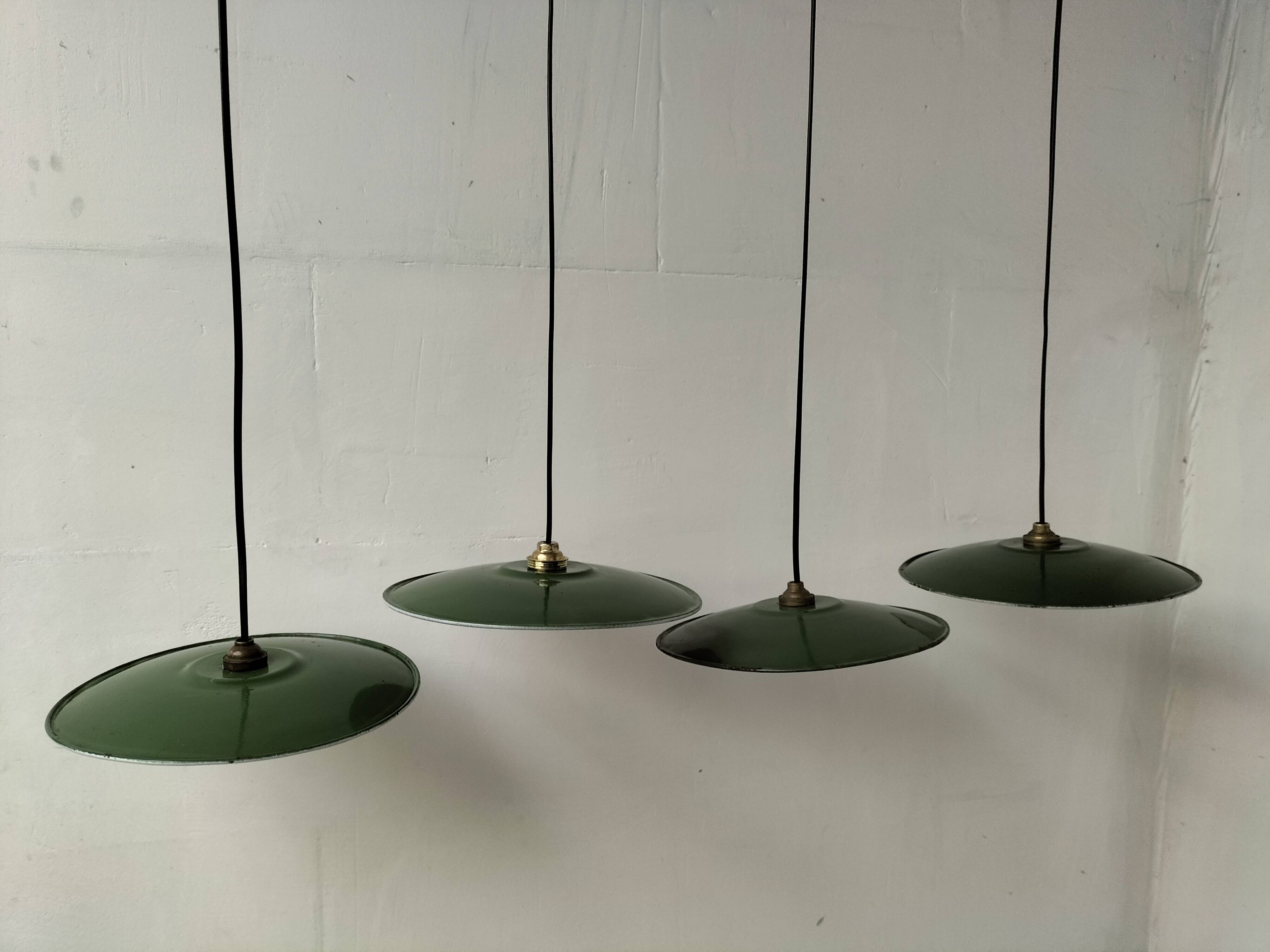 Enameled sheet metal pendant lights