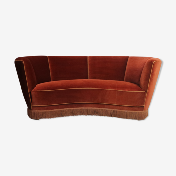 1930’s Danish Art Deco 3 seat red velvet sofa