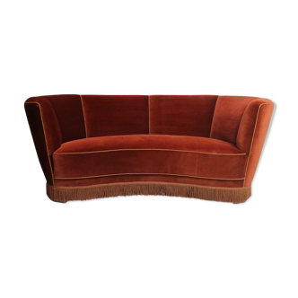 1930’s Danish Art Deco 3 seat red velvet sofa