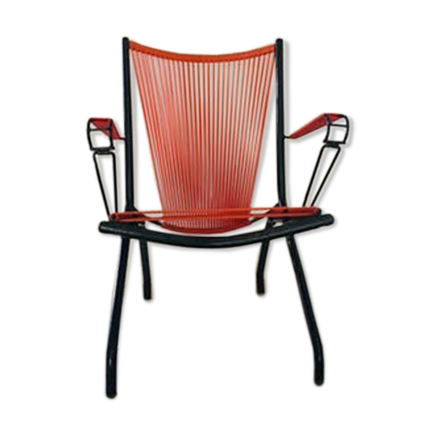 André Monpoix's orange scoubidou folding chair - 1960s