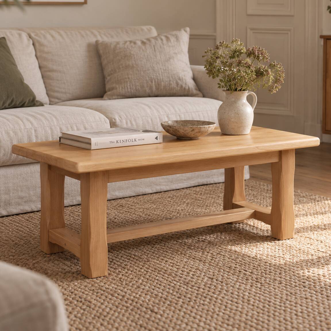 Table basse vintage en chêne style table de ferme – bois naturel – 103 cm