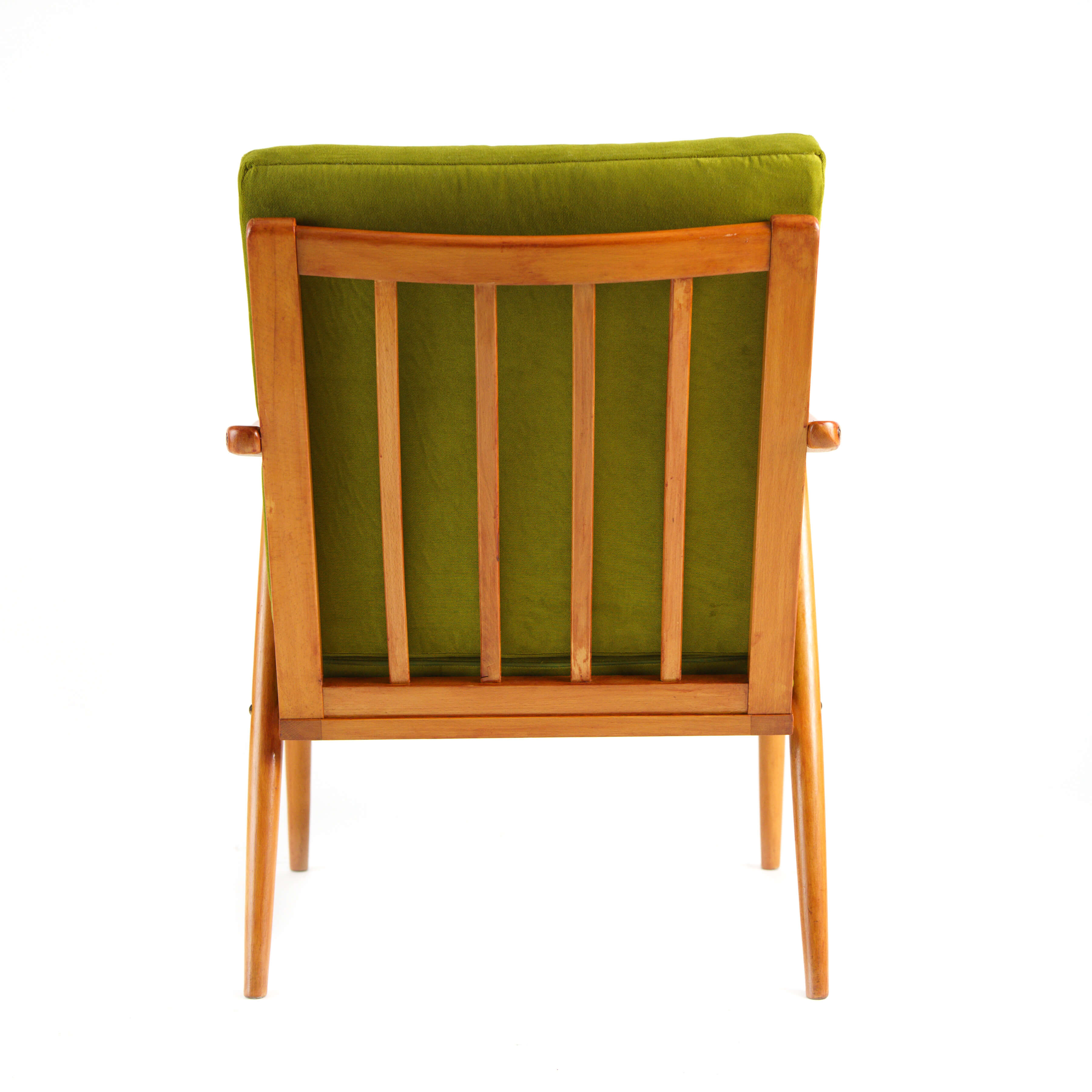 Green vintage armchair, Cal velvet fabric, solid wood 60s / 70s