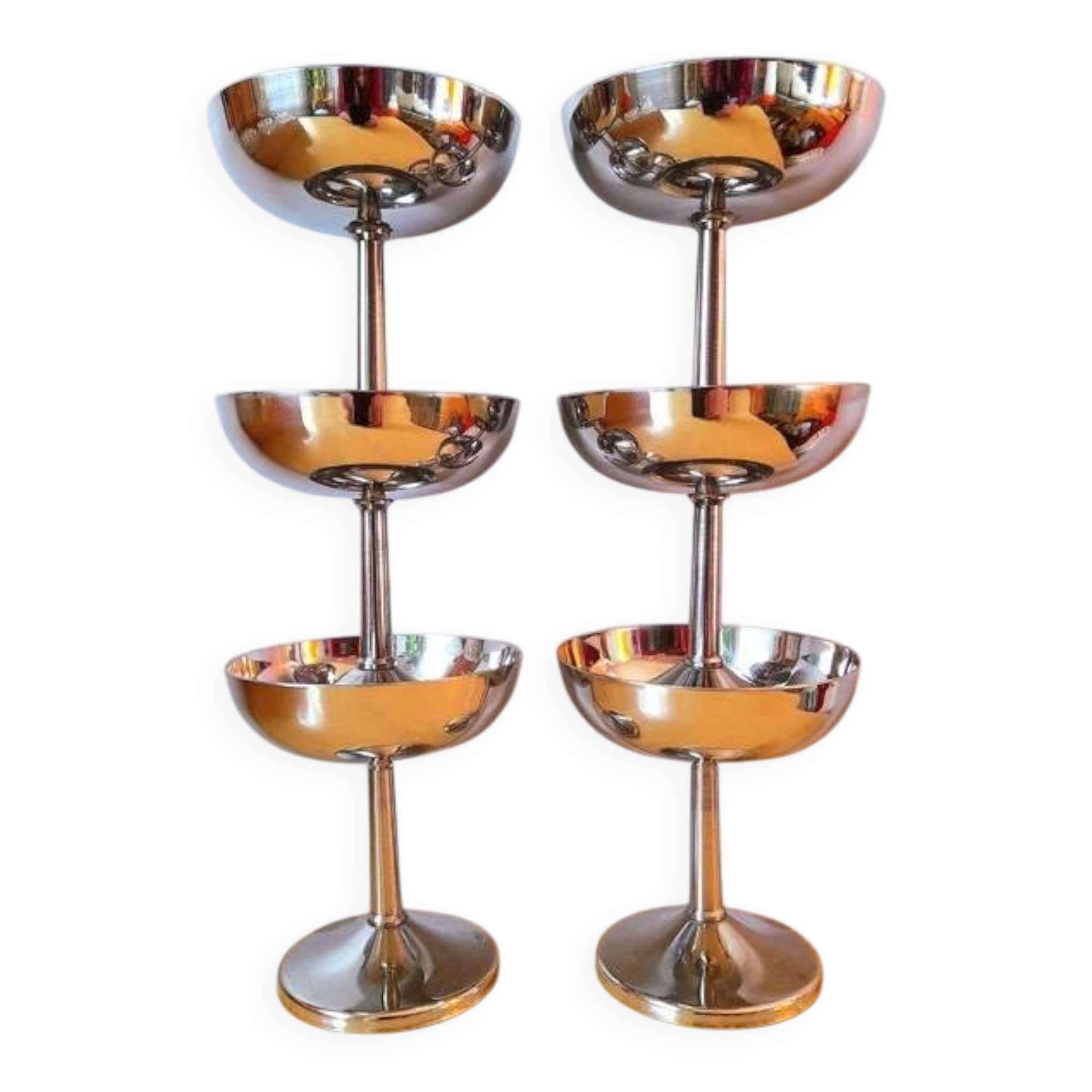 Stainless steel ice cream and dessert cups, 1970s