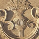 Panel, pediment, bas-relief in polychrome wood
