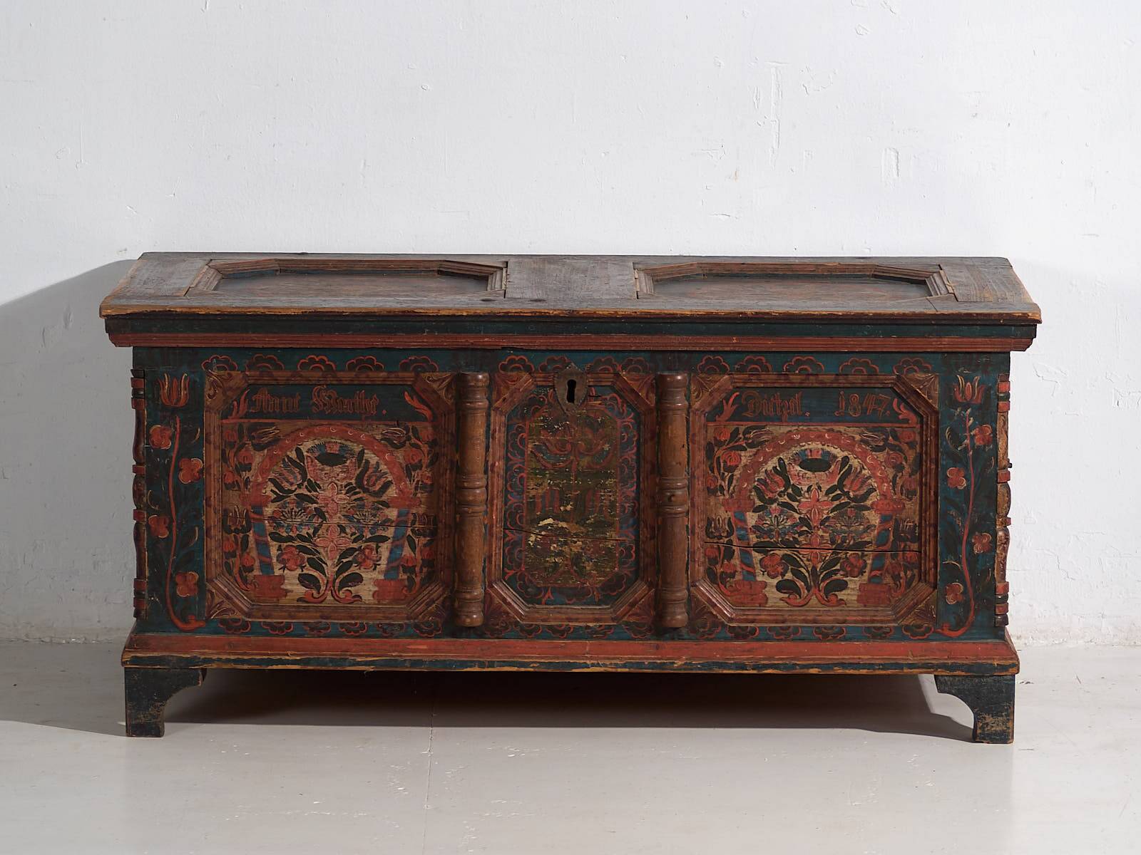 Antique hand-painted trunk dated 1847 #22