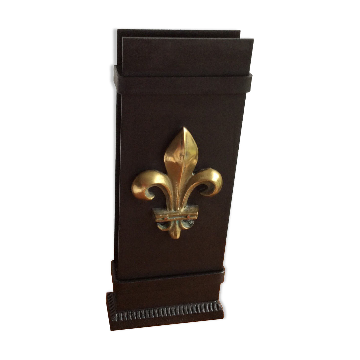 Matchbox holder (xxl) for steel and brass fireplace (fleur de lys) - vintage
