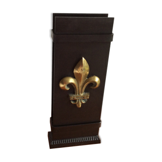 Matchbox holder (xxl) for steel and brass fireplace (fleur de lys) - vintage