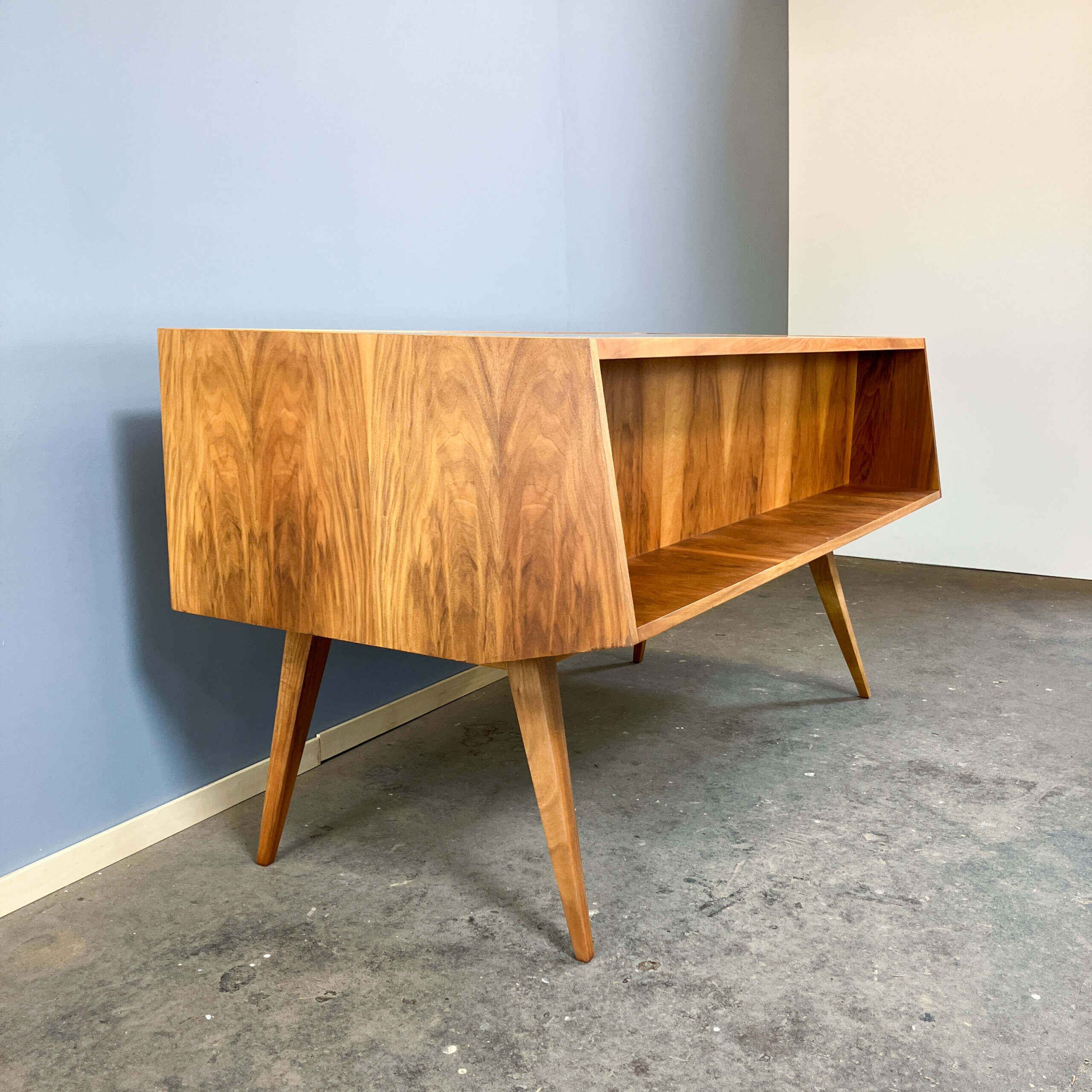 Desk with glass top, walnut, 1950s