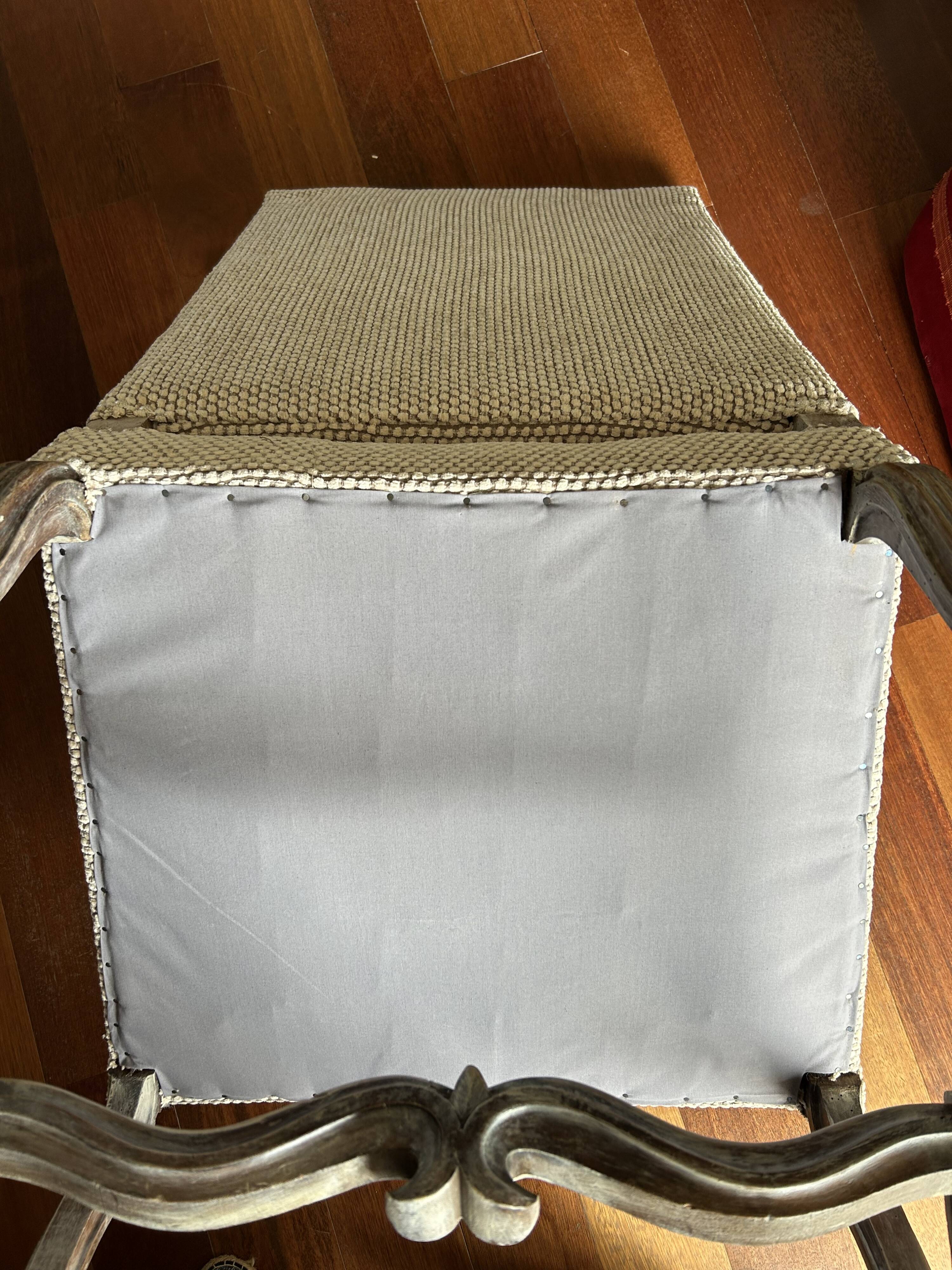 Restored Louis XIII armchair – textured beige fabric