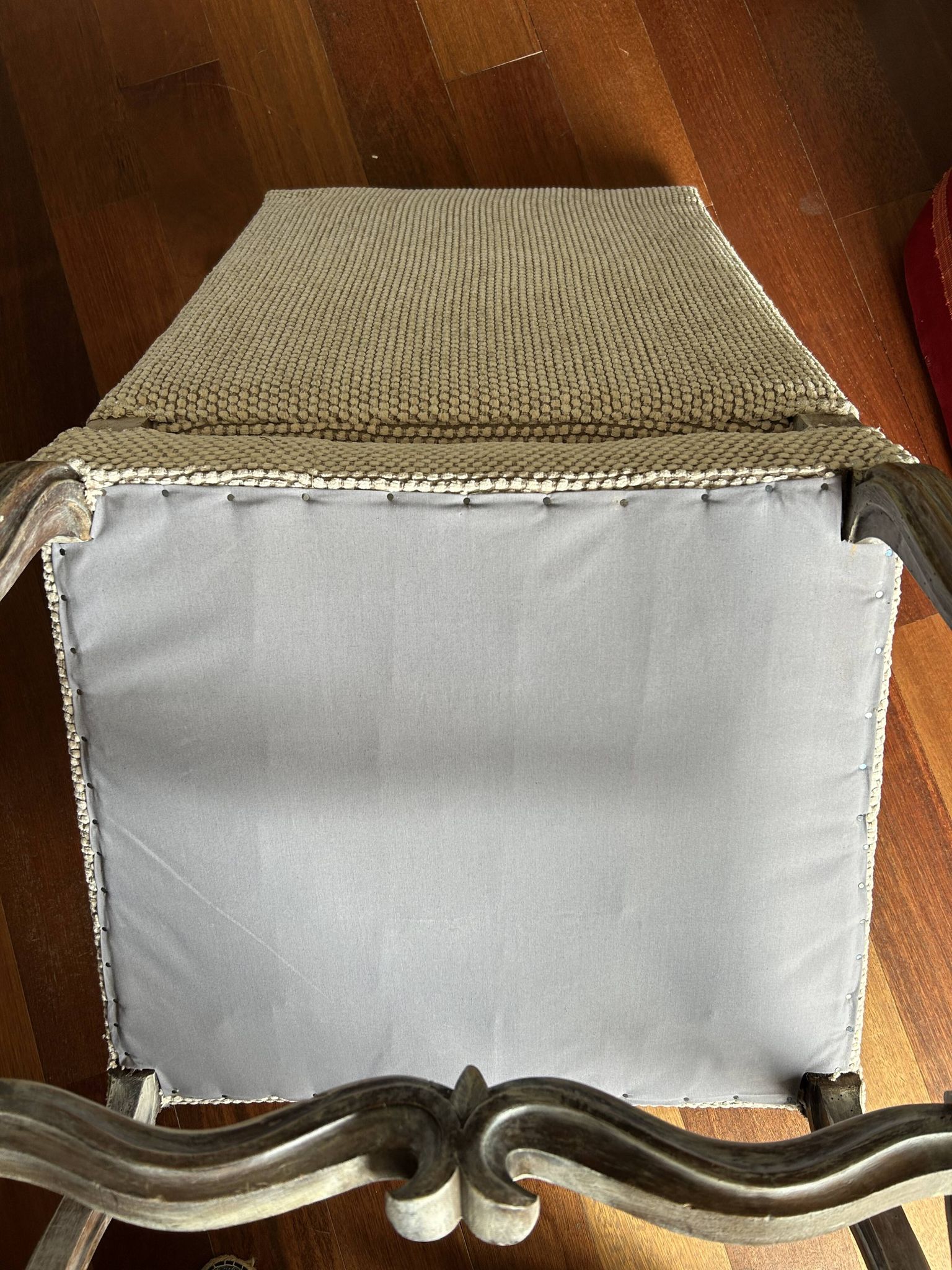 Restored Louis XIII armchair – textured beige fabric